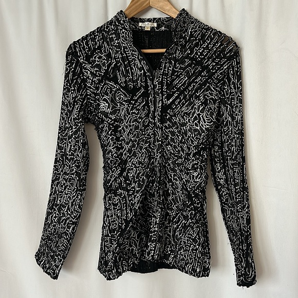 Obstinee Jackets & Blazers - Obstine’e Vintage Black/White Geometric Zip Front Long Sleeve Jacket Top *Sz 8*